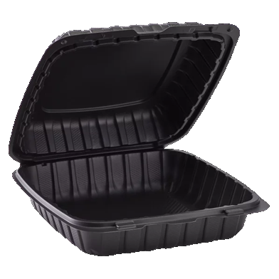 8831B Emerald Black Mineral Filled Hinged Food Containers, 8-in x 8-in x-3-in, 1 Compartment (150ct)